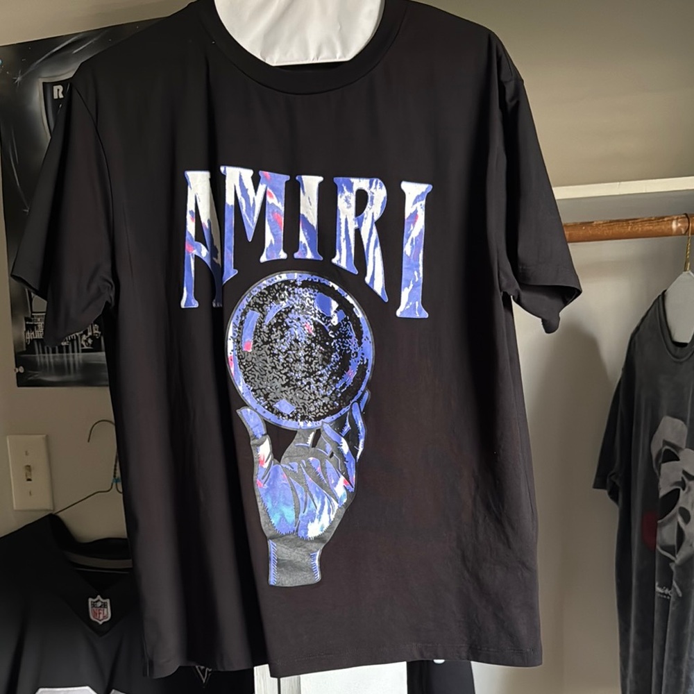 AMIRI Black T-Shirt with Blue crystal ball Tee
